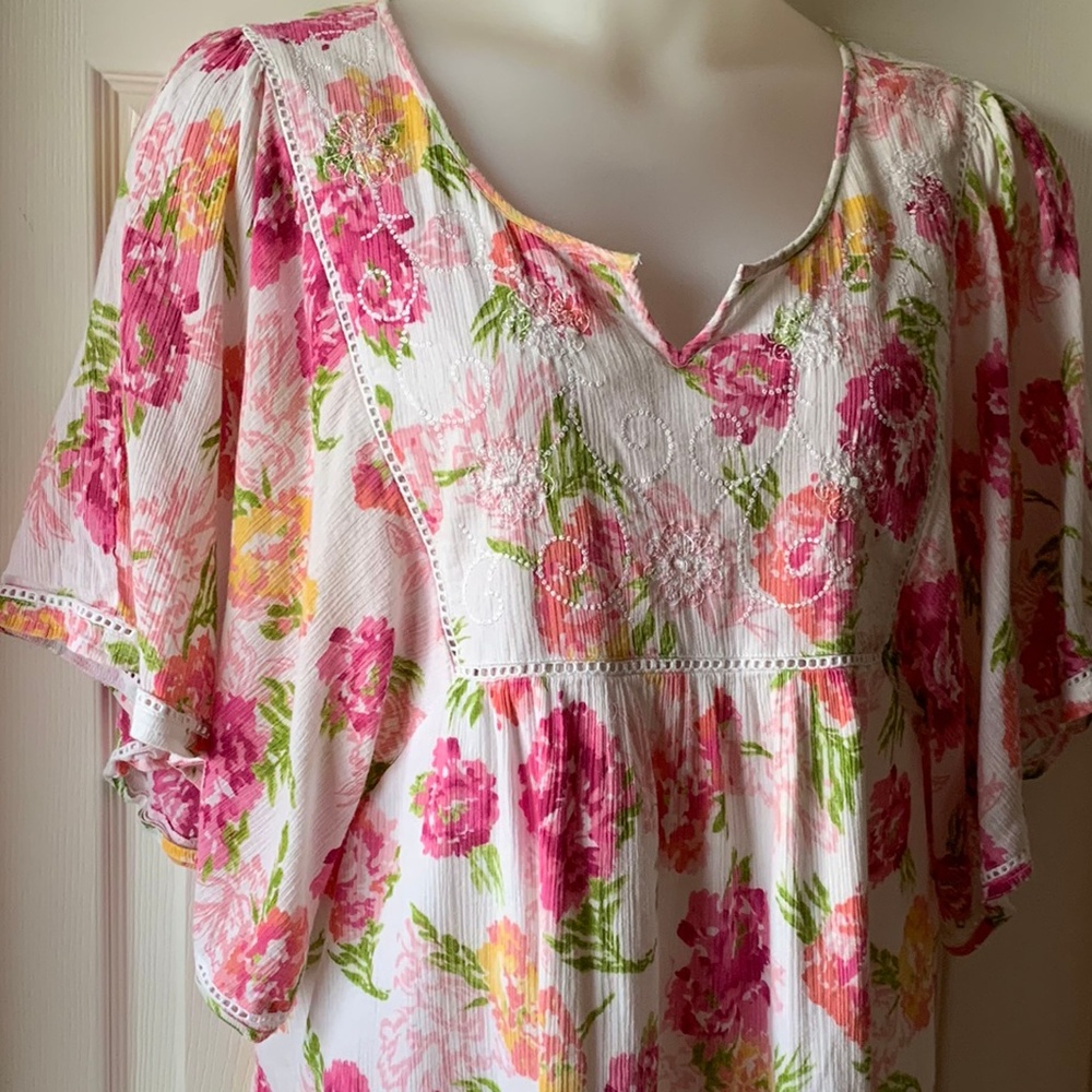 Style & Co Embroidered Cotton Boho Blouse Top XL